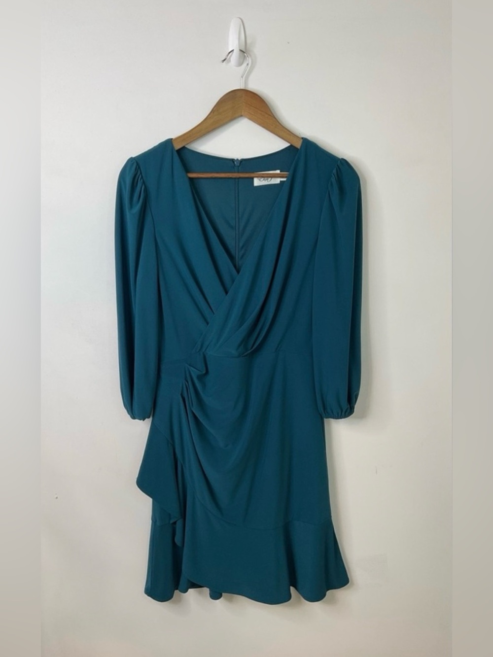 Teal Wrap-Style V-Neck Dress